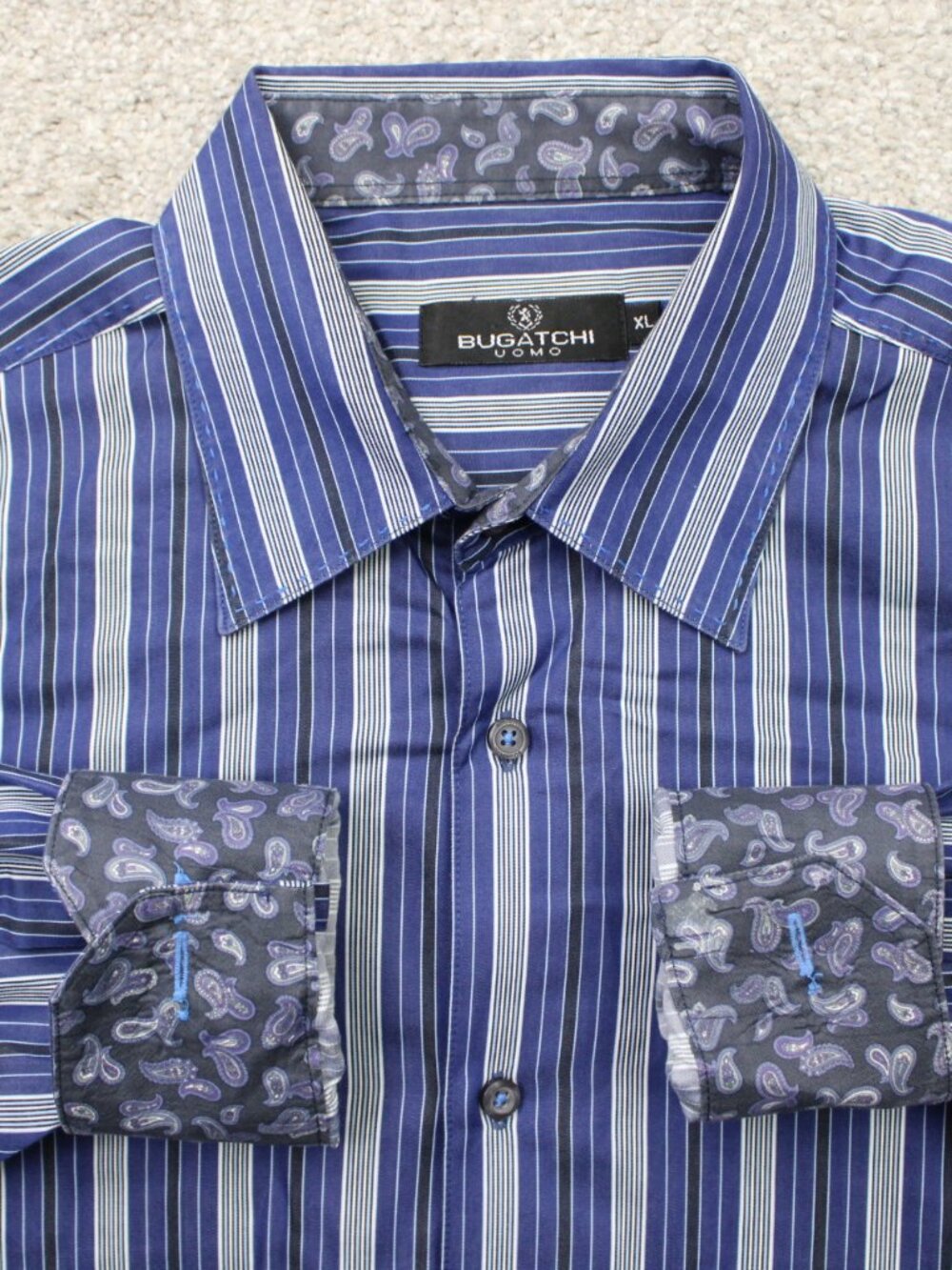 Bugatchi Uomo Shirt Mens XL Blue Striped 100% Cotton Long Sleeve Casual Preppy